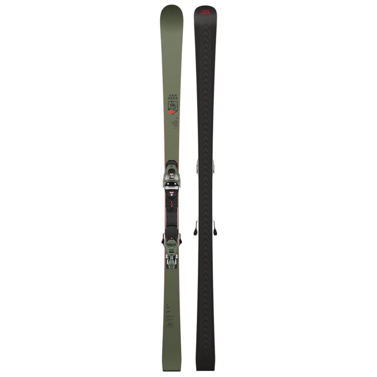 Van Deer PRO skis 2026/27 in khaki, topsheet and base shown side by side